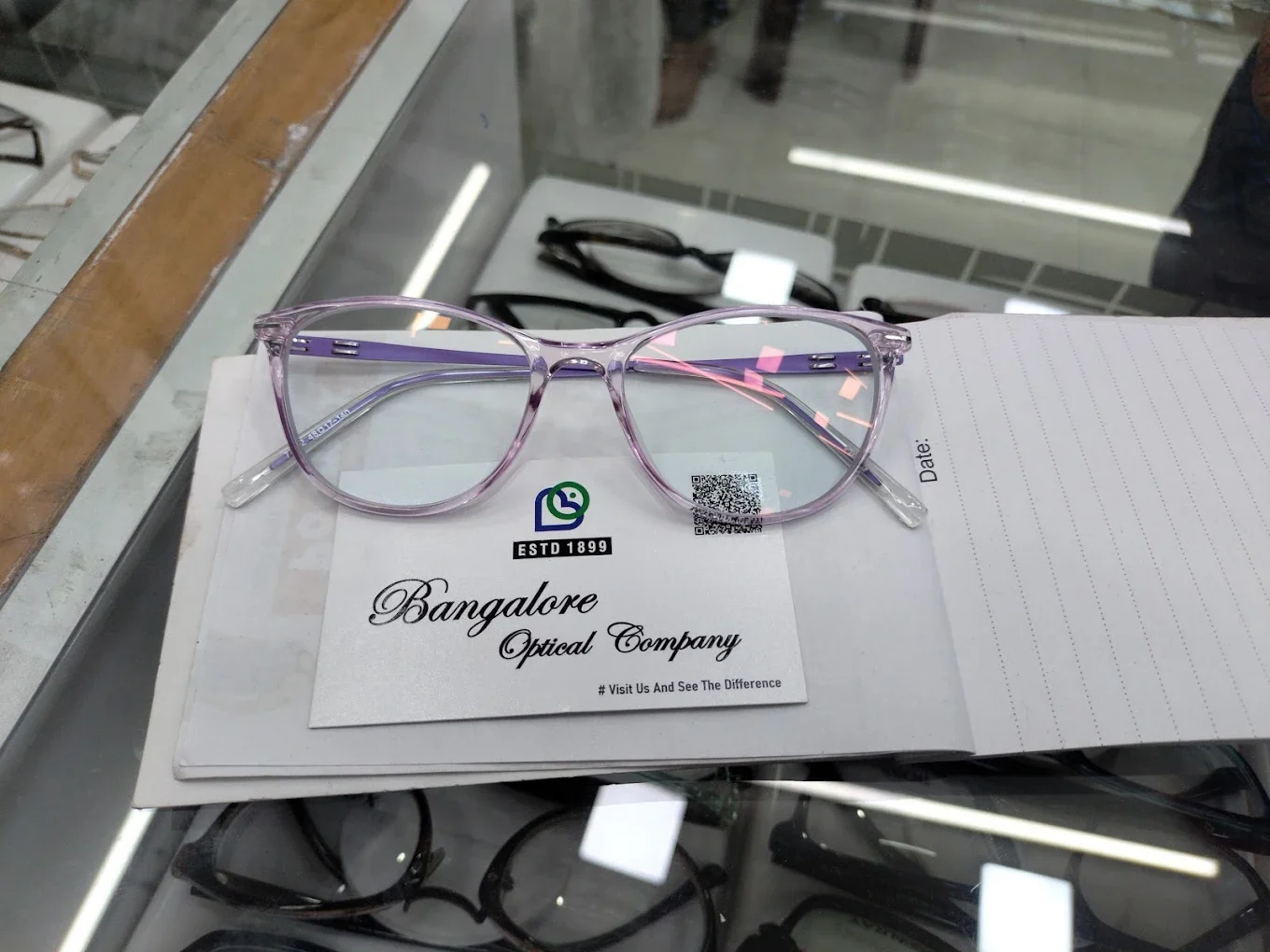 Premium frames display at optical shop in Coimbatore