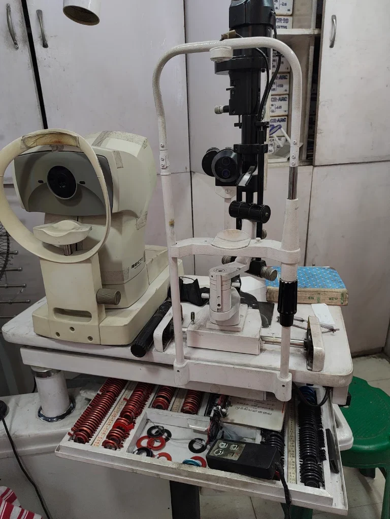 Eye testing equipment at optical store in Coimbatore